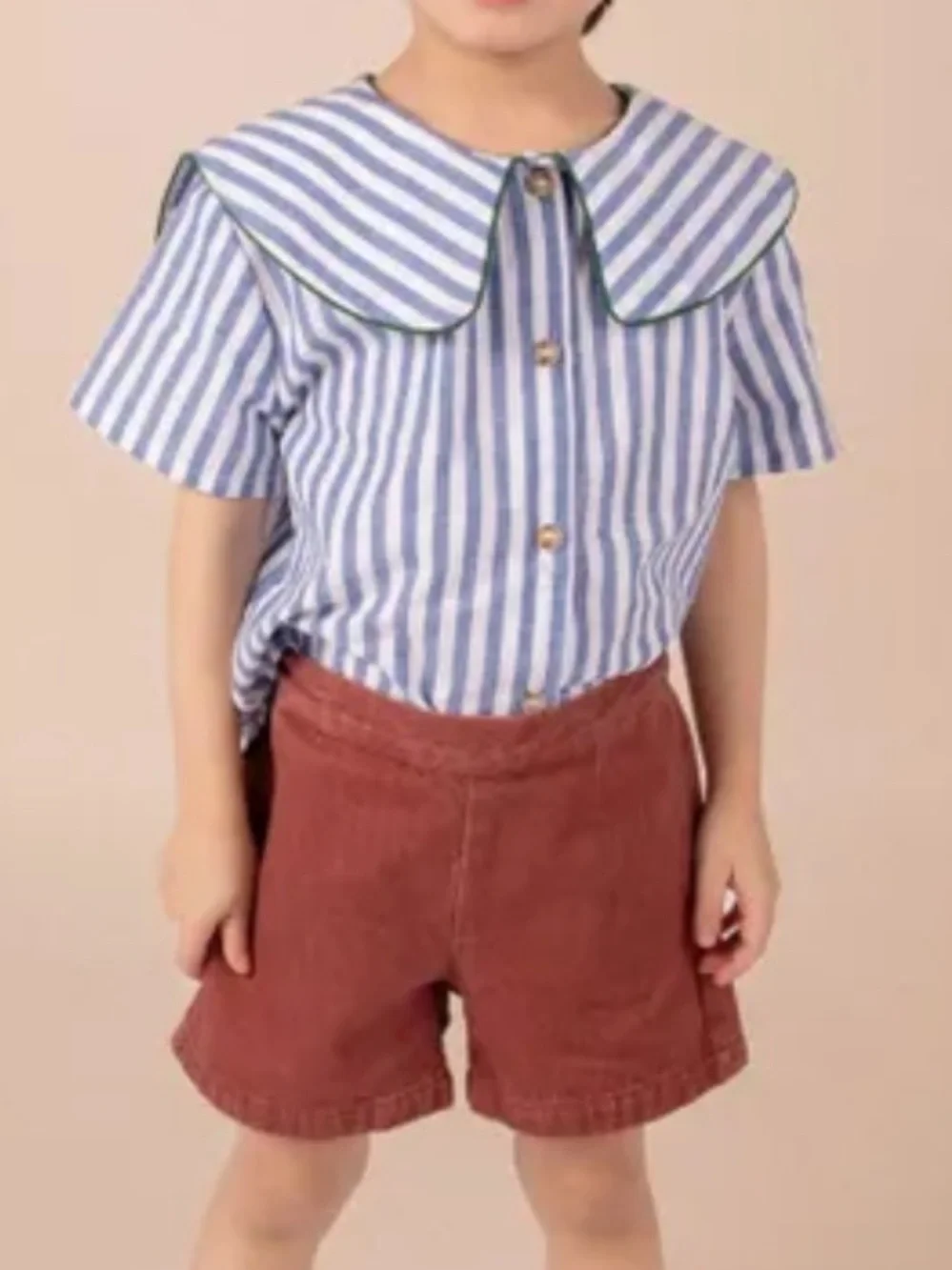 Loir Lorette Cotton Linen‎ Blue & White Striped Button Down Top Baby 12 Months